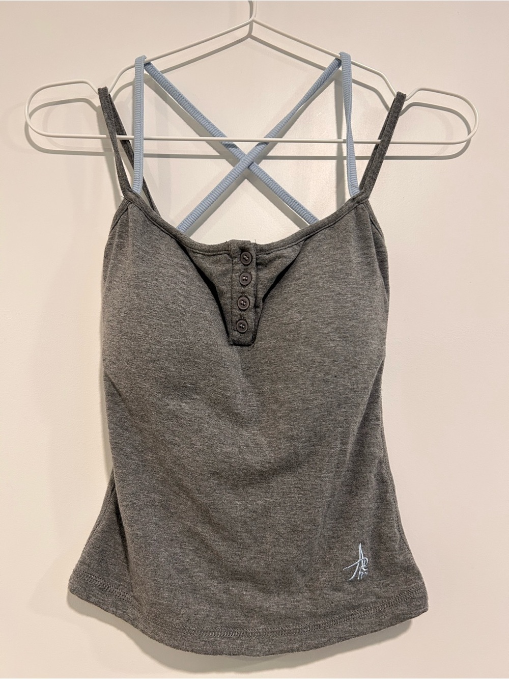 Women’s Gray Strappy Tank Top with Button Placket